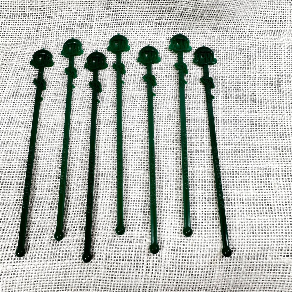 Vintage The Greenbrier Resort Swizzle Sticks Green Plastic‎ Set of 7 WV